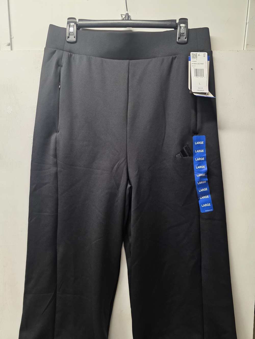 Adidas Women’s Wide Leg Pants Black Size L Large NWT JY9046 Zip Pockets